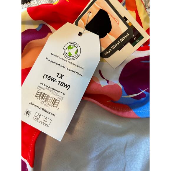 NWT Time & Tru Women's High Waist Bikini Bottoms Floral Bright Size 1X (16W-18W) - Picture 3 of 5
